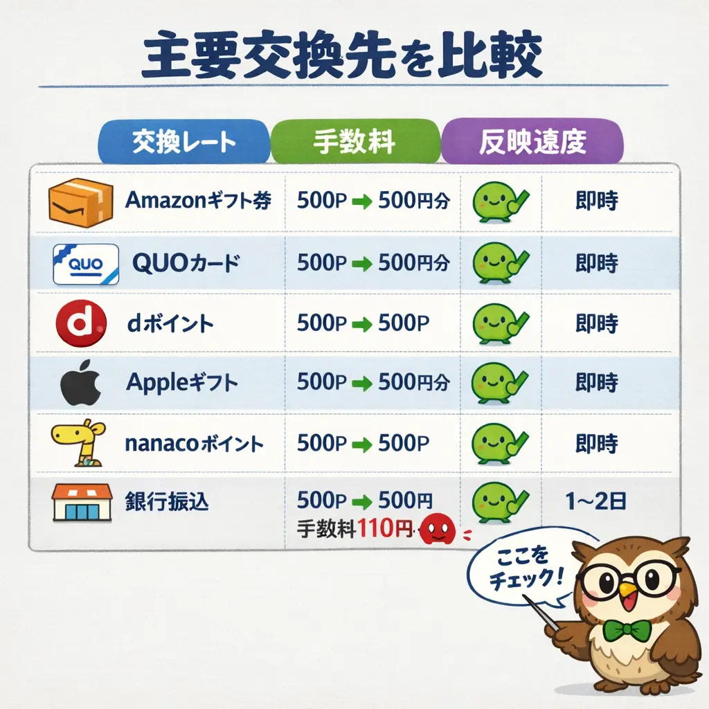 主要交換先の完全比較表 - PeXポイント 交換先 おすすめ