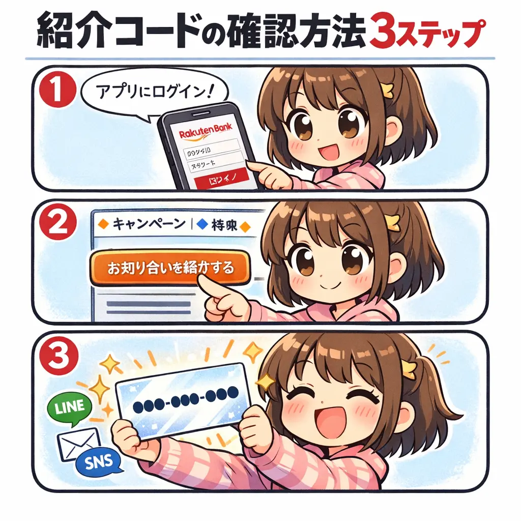 自分の紹介コードを確認する方法 - 楽天銀行 紹介コード