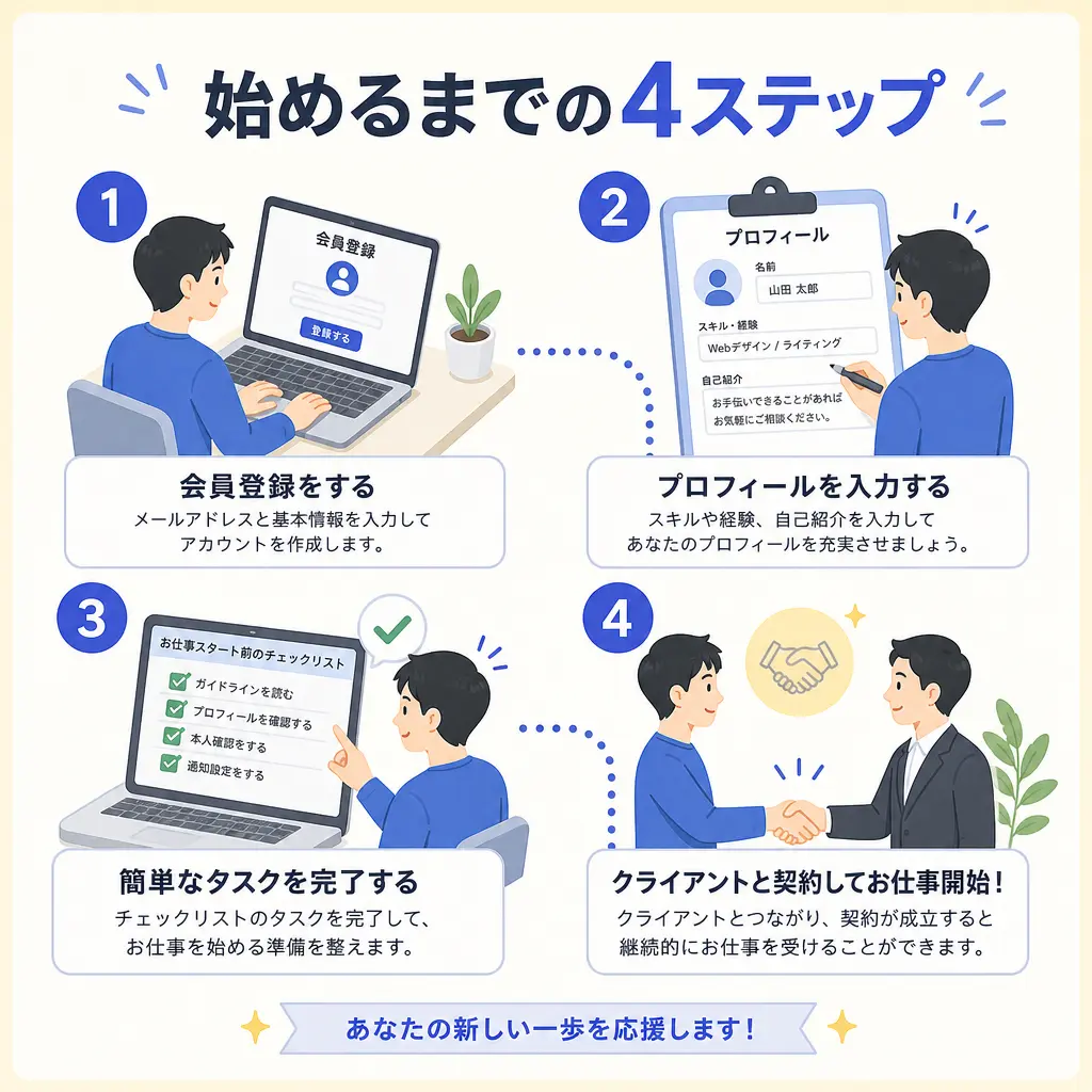 始めるまでの具体的な流れ - クラウドソーシング 副業