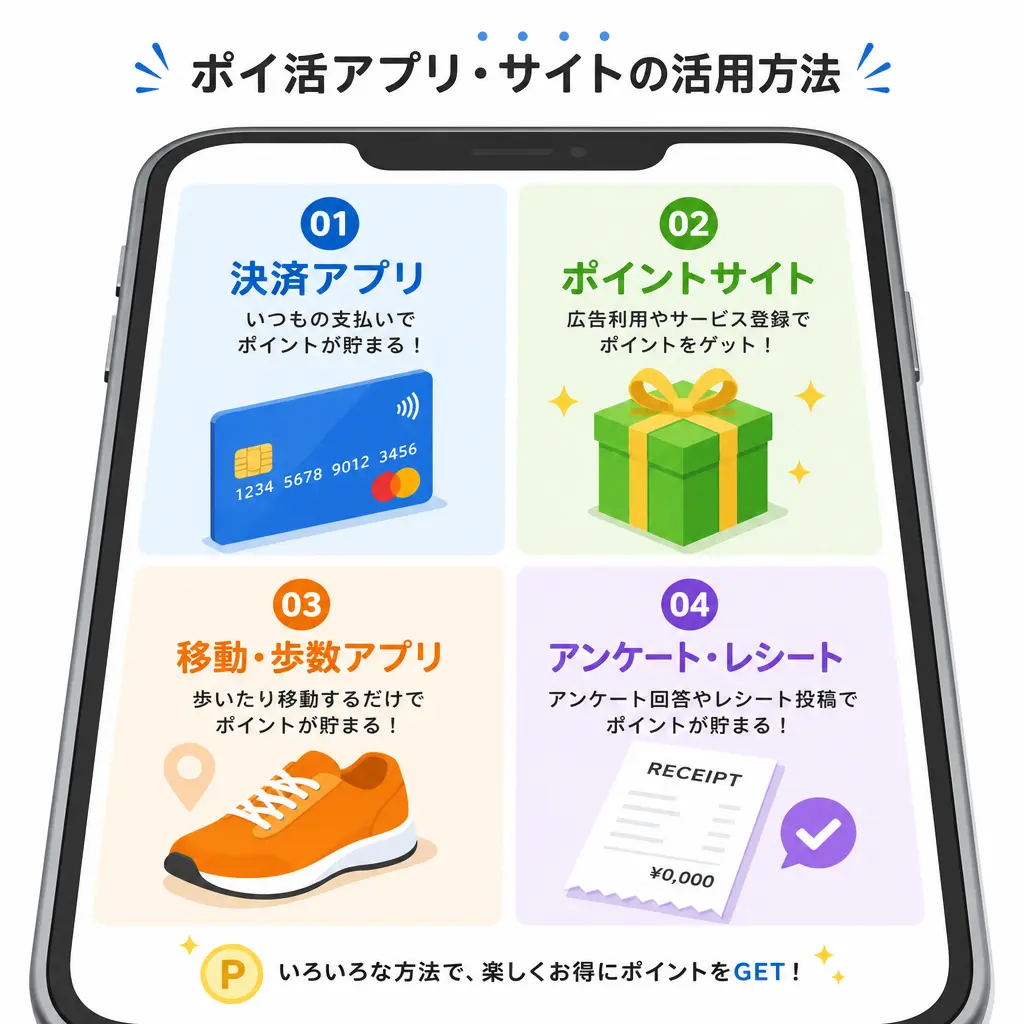 ポイ活アプリは大きく4つのタイプに分かれます - ポイ活 おすすめ アプリ